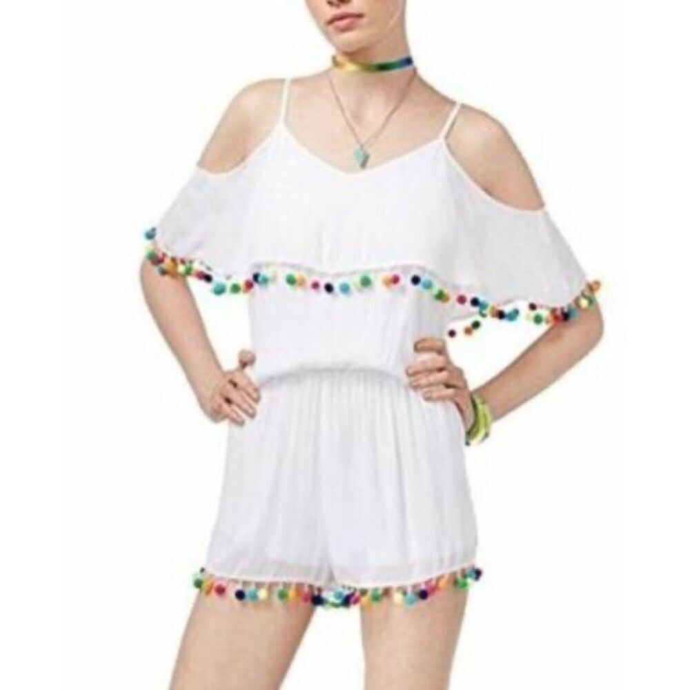 The Edit by Seventeen white cold shoulder Pom Pom romper - M
